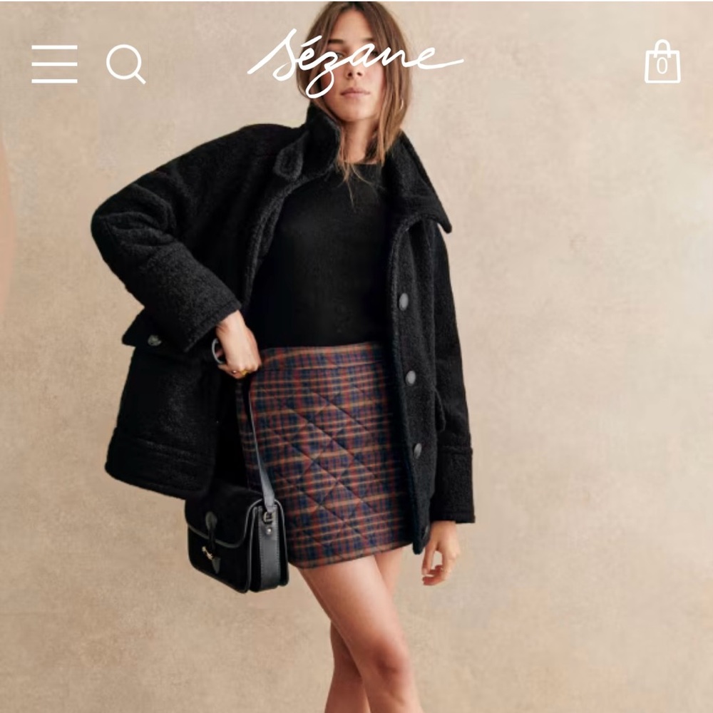 BNWT Sezane Leo Teddy Black Wool Coat EU 38 / US 6 / UK 10